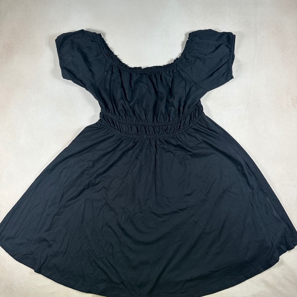 Torrid Babydoll Dress Womens 0 Black Cotton Smocked Empire Waist Short Sleeve